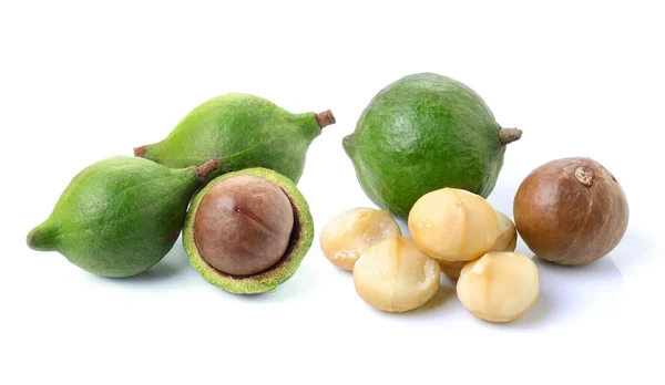 Καρύδια Macadamia σε λευκό φόντο — Φωτογραφία Αρχείου