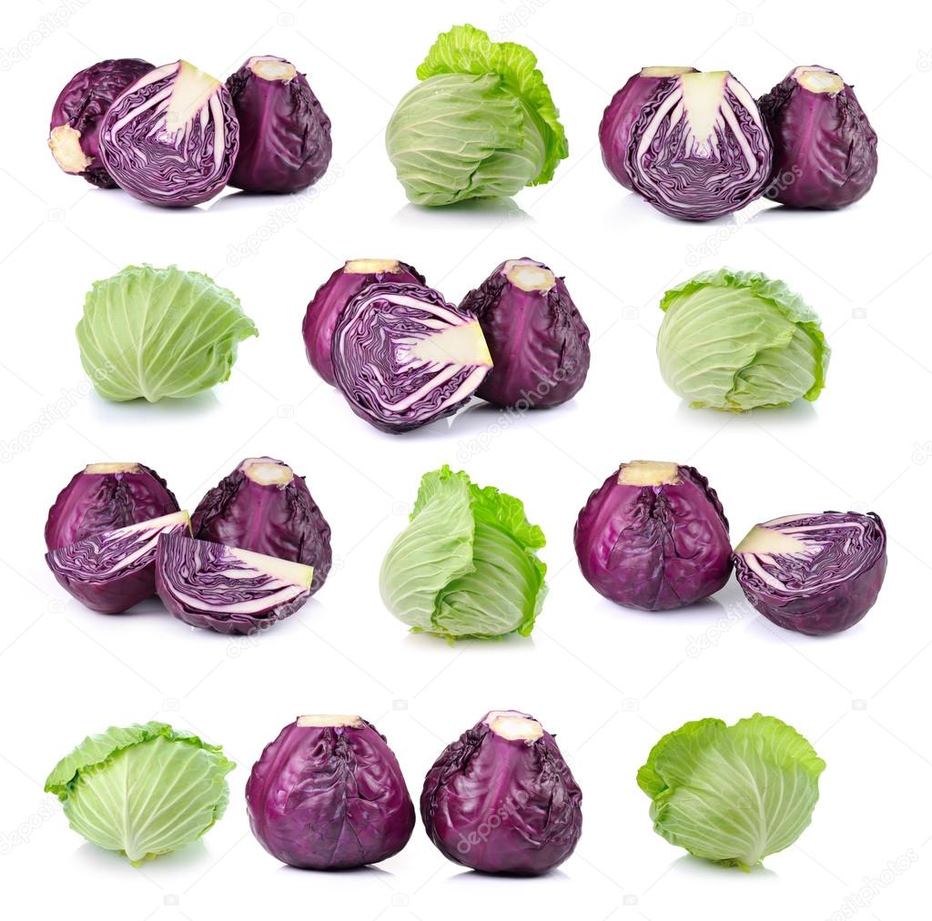 red and green cabbage isolated on white background