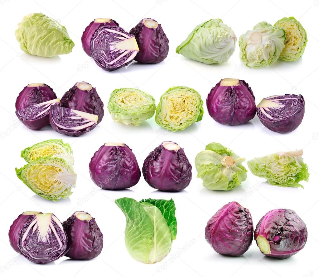 red and green cabbage isolated on white background