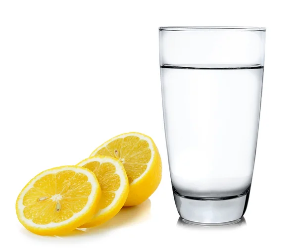 Water with lemon on white background — Stock Photo, Image