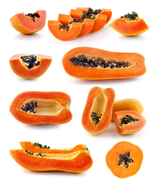 Fresh ripe juicy papaya slice  on white background — Stock Photo, Image