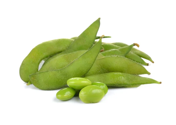 Green soybeans on white background — Stock Photo, Image