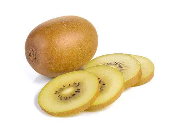 Kiwi in oro giallo su fondo bianco — Foto Stock