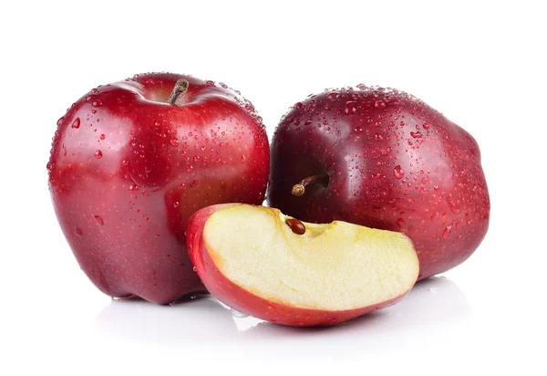 Red apple with water drops on white background — Stock Photo, Image