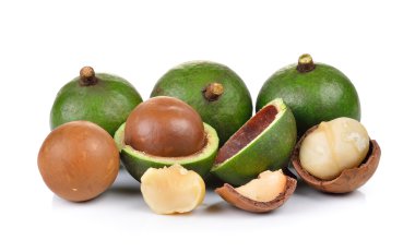 taze macadamia fındık beyaz bir arka plan üzerinde