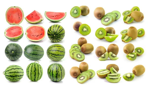 Wassermelone und Kiwi auf weißem Hintergrund — Stockfoto