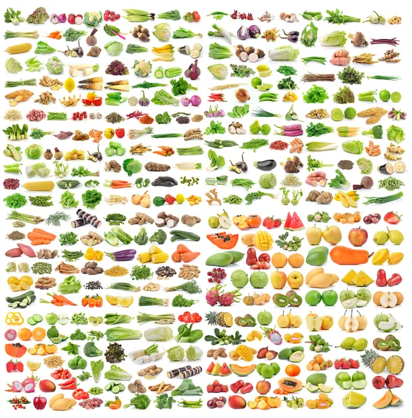 Conjunto de vegetais e frutas no fundo branco — Fotografia de Stock