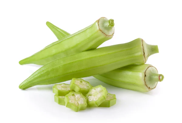 Verse okra of groene roselle op witte achtergrond — Stockfoto