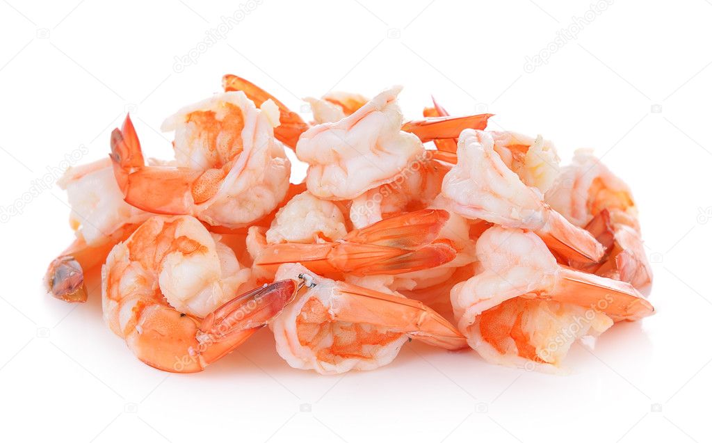 boiled shrimp on white background