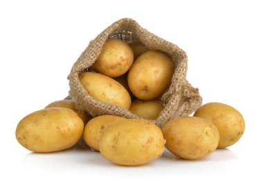  Beyaz arka plan üzerinde izole çuval patates