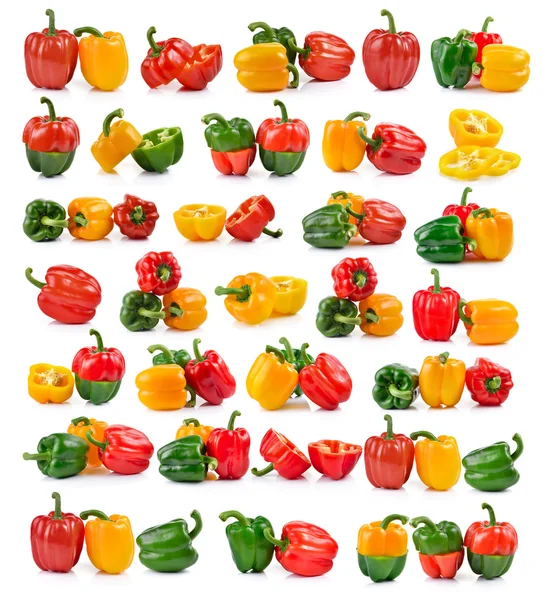 Set of colored peppers over white background — Stock Photo, Image