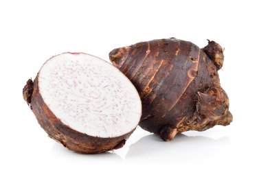  Taro kök beyaz zemin üzerine