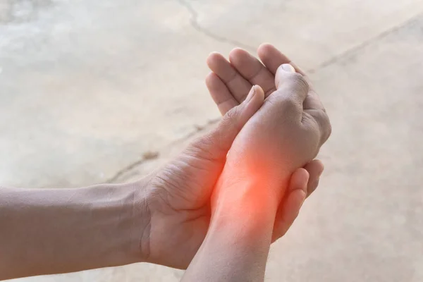 Closeup Hand Asian Man Who Suffering Wrist Pain Exercise His — Stock Photo, Image