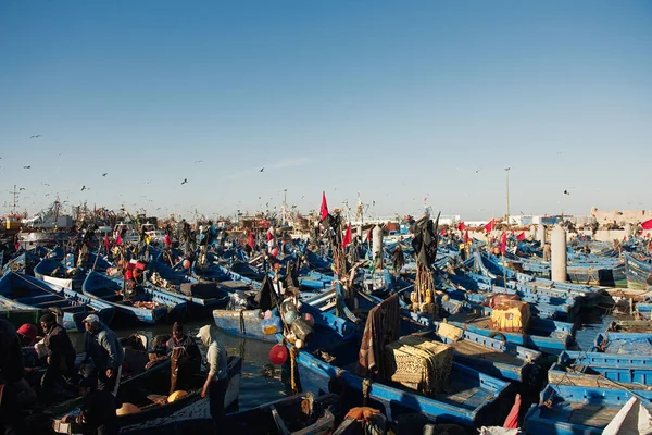 모로코, 아프리카, 2020 년 1 월 16 일: 프랑스령 모로코 북부의 항구에 있는 어선단 — 스톡 사진