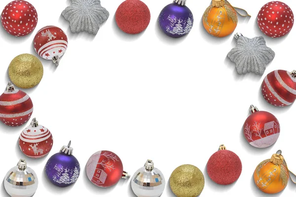 New Year Collage Multicolored Christmas Tree Toys Isolated White Background — Stock Photo, Image
