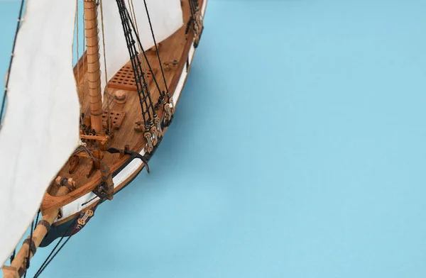 Top view of the deck of a sailing ship model