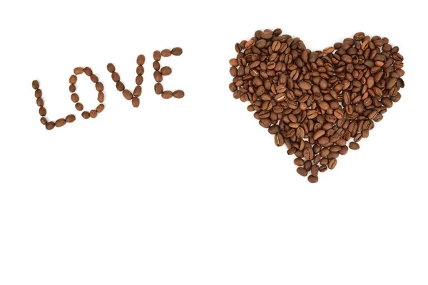 Das Herz Besteht Aus Kaffeebohnen Und Daneben Liegt Das Wort — Stockfoto