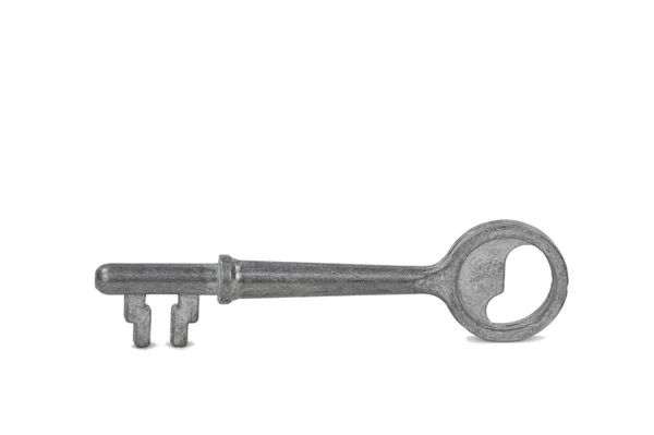 Antique Μακρύ Μεταλλικό Κλειδί Ντουλάπα Δύο Bits Απομονωμένα Λευκό Φόντο — Φωτογραφία Αρχείου