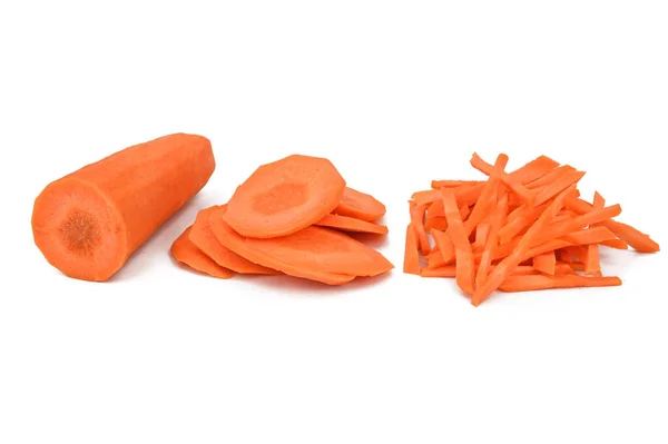 Mezza Carota Pelata Carota Tagliata Fette Carota Tagliata Strisce Isolato — Foto Stock