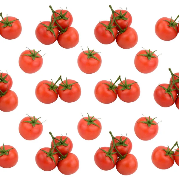 模式由红色西红柿组成 有些西红柿是用茎连接起来的 白色背景上的图像 — 图库照片