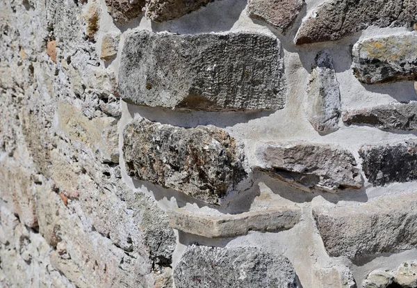 Uma Seção Parede Uma Antiga Fortificação Romana Feita Grandes Blocos — Fotografia de Stock