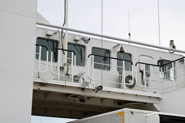 Portholes Cabana Capitão Ferry Rio Carro Sala Controlo Navio — Fotografia de Stock