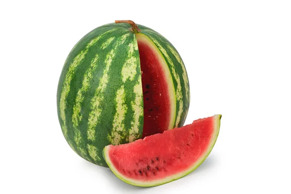 Ripe Red Watermelon Standing Upright Nearby Slice Cut Out Lies Stock Photo