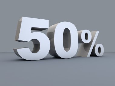 Elli yüzde. % 50 indirim. 3D çizim. 