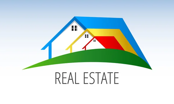 Símbolos imobiliários - telhados de casas e edifícios, tal logótipo — Vetor de Stock