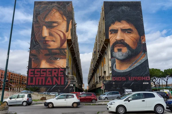 Ponticelli Nápoles Mural Maradona Por Artista Jorit Imagen de stock