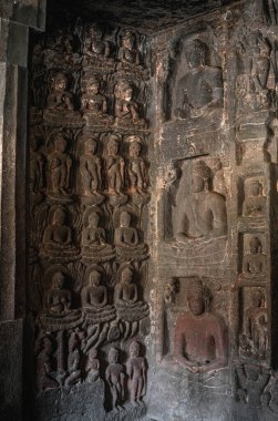 Ajanta, Hindistan 'da, Maharashtra eyaletinde bir Budist tapınağı ve mağara kompleksi. Maharashtra. Hindistan.