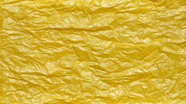 Buruşmuş Plastik Torba Dokusu, Sarı Kırışık Plastik Çarşaf, Soyut Arkaplan Şekilleri.