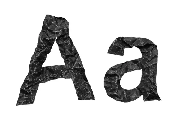 Crumpled Paper Texture Alphabet Letter Old Black Creased Paper Isolado — Fotografia de Stock