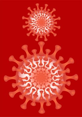 Coronavirus - kırmızı arkaplanda izole et, format A4. Bir kitap, bir defter, bir sunum için kapak