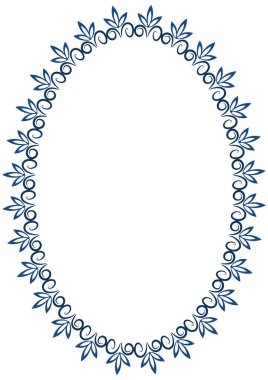 Soyut grafik dantel bitkisel bir çerçeve. Şekil verme. İki renk - beyaz ve mavi. Evin aynası ya da ön cephesi için dekorasyon, dekor, tasarım, dekorasyon.