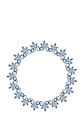 Soyut grafik dantel bitkisel bir çerçeve. Şekil verme. İki renk - beyaz ve mavi. Evin aynası ya da ön cephesi için dekorasyon, dekor, tasarım, dekorasyon.