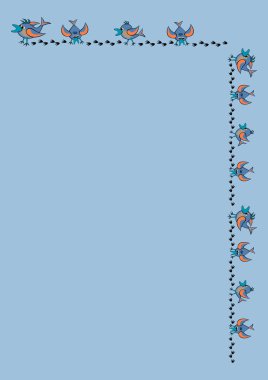 Çerçeveler, desenler. Kuşlar karda ayak izleri bırakır. Mevsim kıştır.