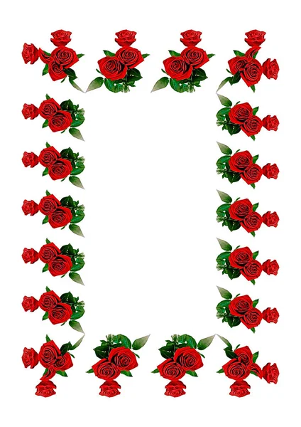フレーム 3つの赤いバラの花束 花はA4の白い背景に垂直方向の画像 孤立してる — ストックベクタ
