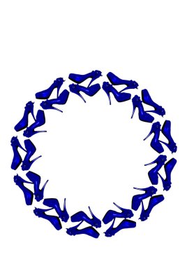 Beyaz arka plan A4 'teki çerçeveler, dikey, yüksek ince topuklu, platformda giyilmiş mavi ayakkabılar. Ayakkabılar. Moda.