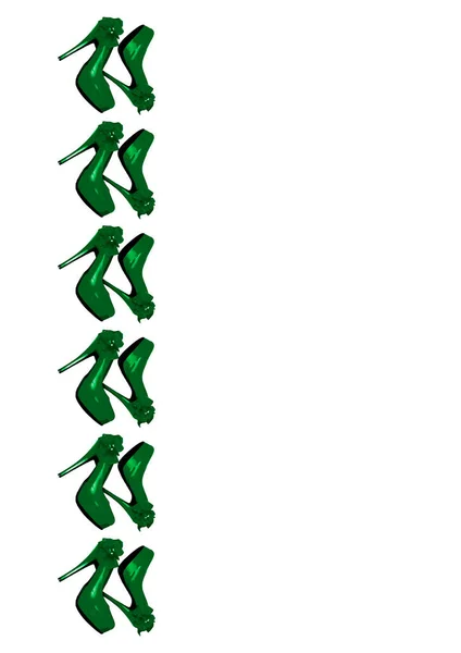 白い背景のフレームA4 高薄いかかとの弓でプラットフォーム上の緑の靴を着用 ファッション — ストックベクタ