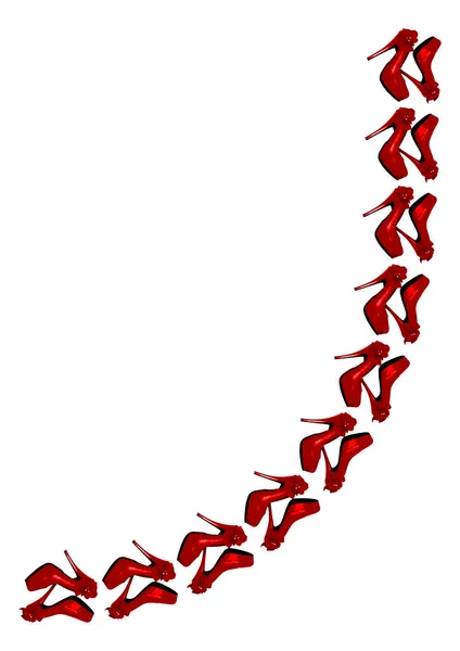 Rahmen Auf Weißem Hintergrund Vertikal Bekleidet Mit Roten Schuhen Auf — Stockvektor