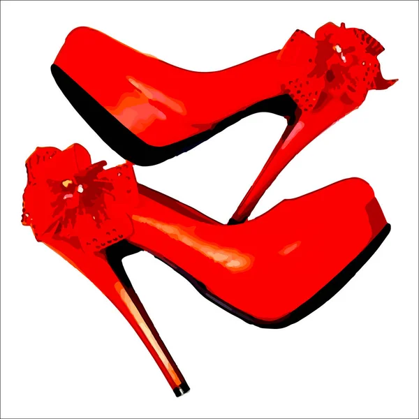 Sepatu Merah Elegan Platform Dengan Busur Tumit Tipis Yang Tinggi - Stok Vektor