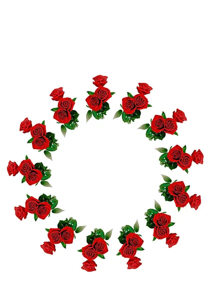 フレーム 3つの赤いバラの花束 花はA4の白い背景に垂直方向の画像 孤立してる — ストックベクタ