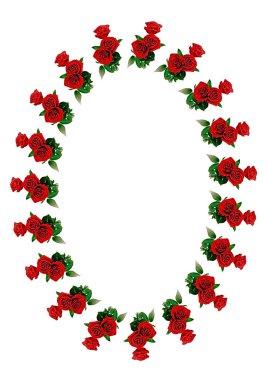 Çerçeveler - üç kırmızı gül buketi. A4 'ün beyaz arka planında çiçekler, dikey görüntü. İzole et. Bitkiler