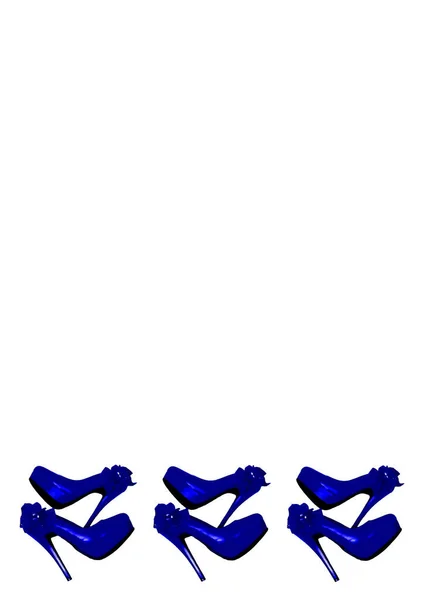 Πλαίσια Λευκό Φόντο Κάθετα Ντυμένα Μπλε Παπούτσια Στην Πλατφόρμα Φιόγκο — Διανυσματικό Αρχείο