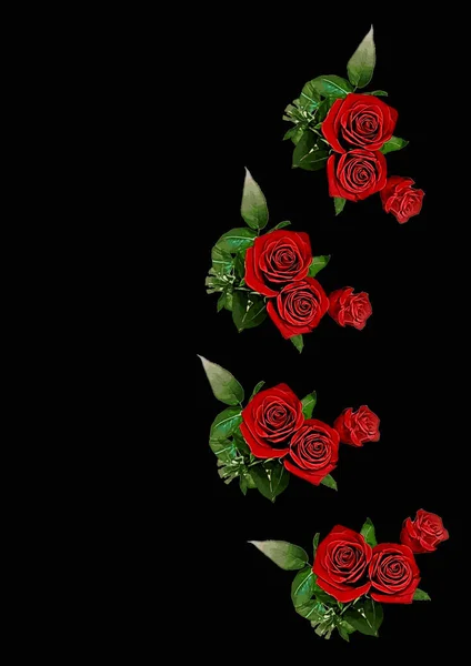 Los Marcos Ramo Tres Rosas Rojas Flores Sobre Fondo Negro — Archivo Imágenes Vectoriales
