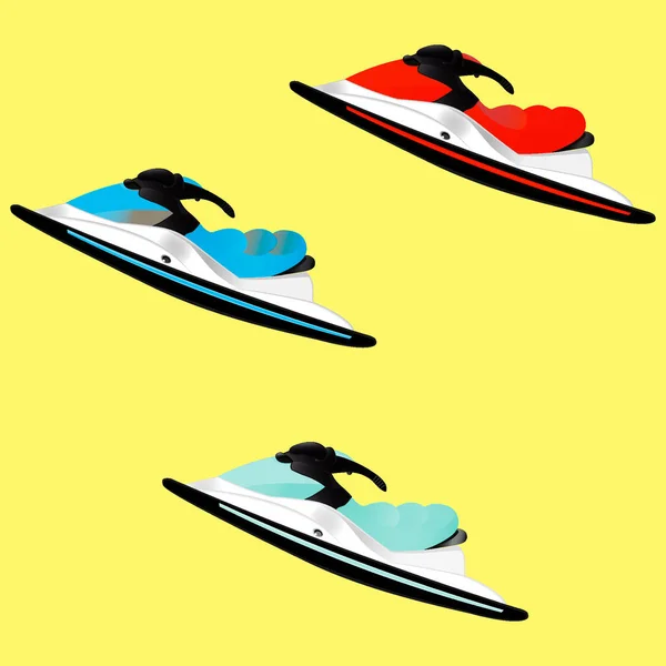 Illustration Zum Thema Extremsport Sommer Drei Jetskis Auf Quadratischem Hintergrund — Stockvektor