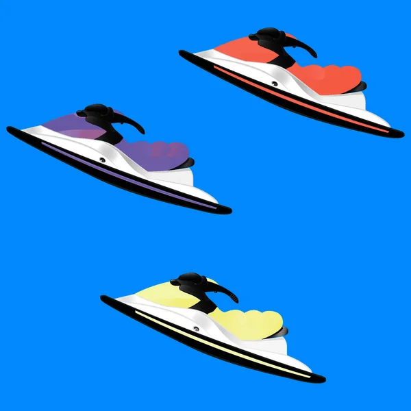 Ilustração Sobre Tema Verão Esportes Radicais Três Jet Skis Fundo — Vetor de Stock