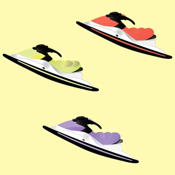 Ilustração Sobre Tema Verão Esportes Radicais Três Jet Skis Fundo — Vetor de Stock