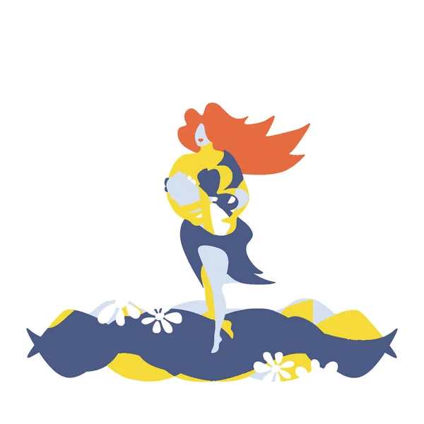 Elinde yeni doğmuş bir bebekle bir kadın hayal et. Anne ve çocuk. Anne ve bebek hastaneden çıkıyor. İllüstrasyon yeni bir hayatın doğuşunu simgeliyor..